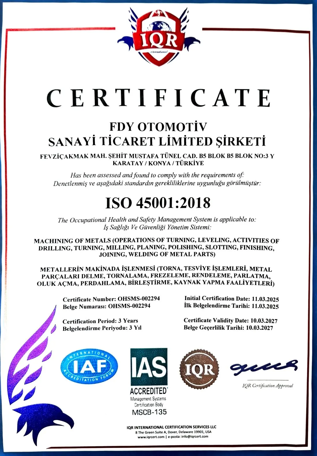 Certificado ISO da FDY Automotive — foto 3