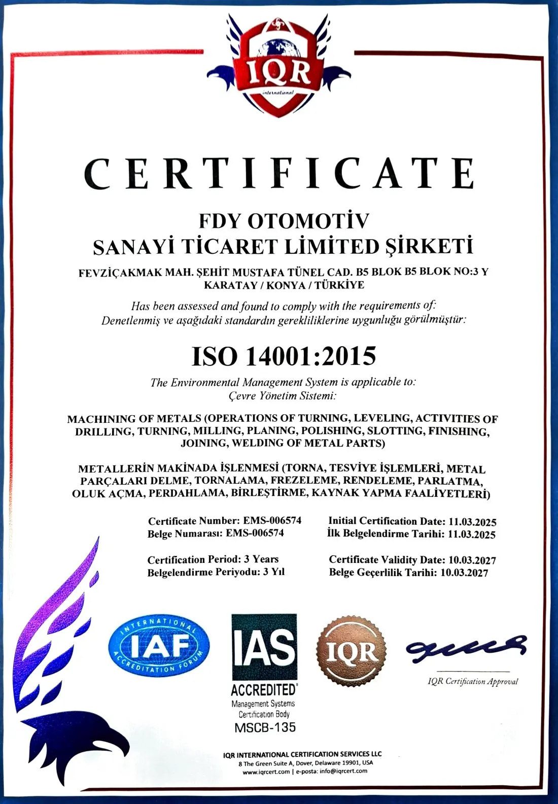 Certificado ISO da FDY Automotive — foto 2